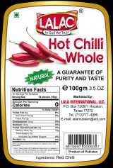 LALAC Hot Chili Whole Pouch (100 Grams)