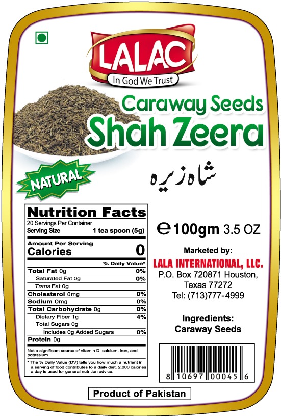 LALAC Shah Zeera (Caraway Seeds) 100 grams (3.52 oz)